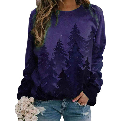 Long-sleeved round neck tie-dye printed Christmas tree sweater