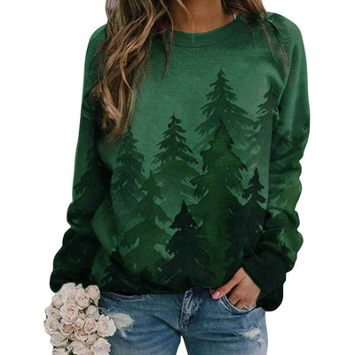 Long-sleeved round neck tie-dye printed Christmas tree sweater