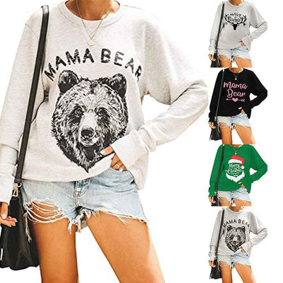 MAMA BEAR Christmas Printed Round Neck Long Sleeve Sweater