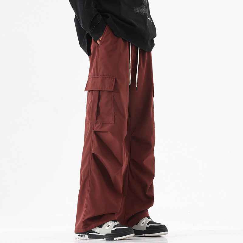 Couple American Retro High Street Fashionable Pleated Straight Cargo Pants