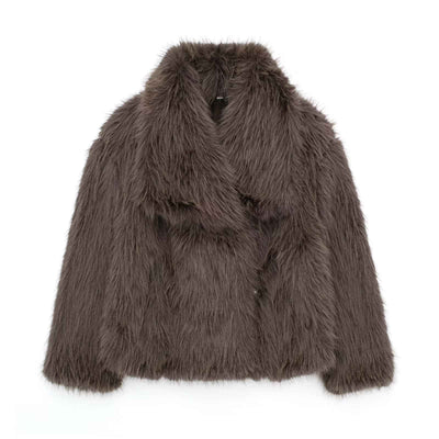 Winter Plush Coat Fashion Warm Thicken Fluffy Lapel Jacket Outwear Casual Long Sleeve Tops Womens Clothing