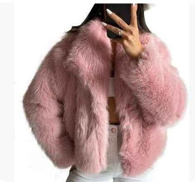 Winter Plush Coat Fashion Warm Thicken Fluffy Lapel Jacket Outwear Casual Long Sleeve Tops Womens Clothing