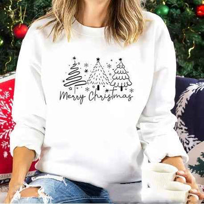 Solid Color Christmas Round-neck Shirt Ladies