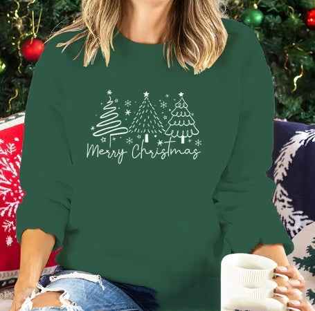 Solid Color Christmas Round-neck Shirt Ladies