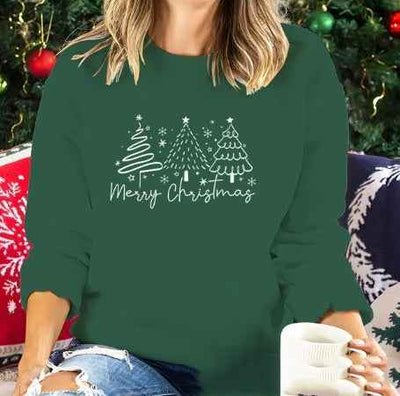 Solid Color Christmas Round-neck Shirt Ladies