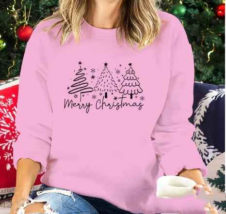 Solid Color Christmas Round-neck Shirt Ladies