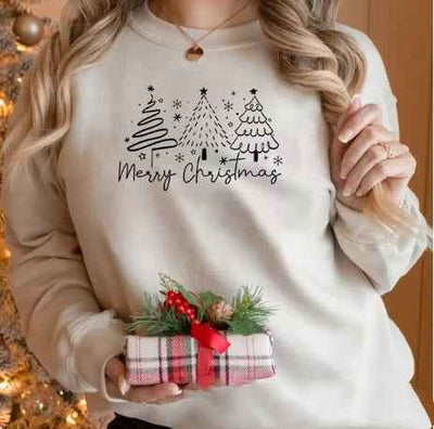 Solid Color Christmas Round-neck Shirt Ladies