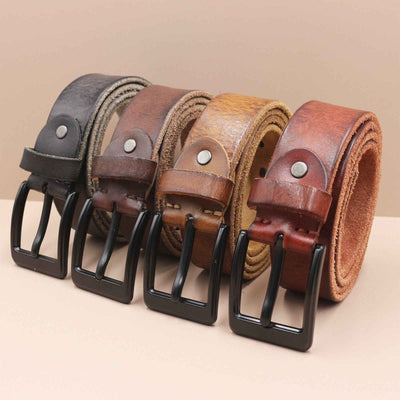 Korean Style Personality Top Layer Leather Pin Buckle Black Buttons Men's Leather Belt