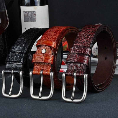 Men's Genuine Leather Crocodile Pattern Vintage Pin Buckle Belt