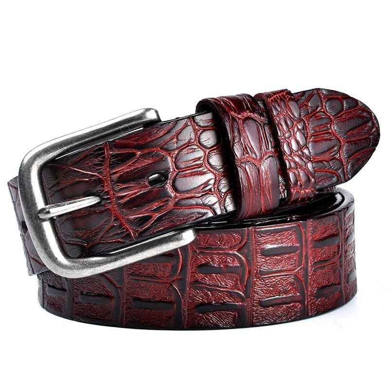 Men's Genuine Leather Crocodile Pattern Vintage Pin Buckle Belt