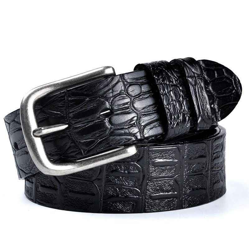 Men's Genuine Leather Crocodile Pattern Vintage Pin Buckle Belt