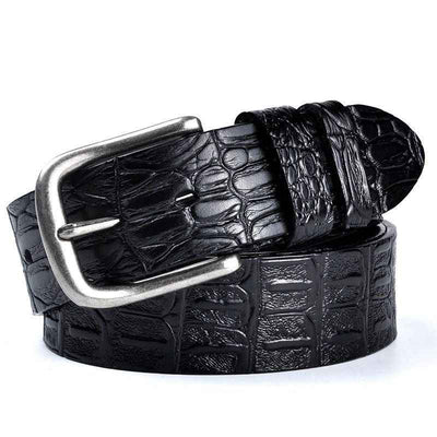 Men's Genuine Leather Crocodile Pattern Vintage Pin Buckle Belt