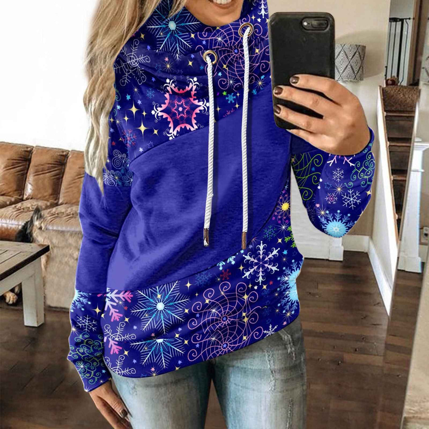 Autumn And Winter Casual Fashion Christmas Print Long-sleeved Hooded Sweater