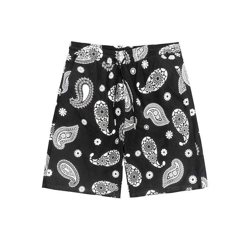 Cashew Flower Pants Men's Tide  Retro Straight Loose Casual Shorts Handsome Street Five-Point Pants