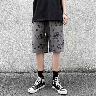 Cashew Flower Pants Men's Tide  Retro Straight Loose Casual Shorts Handsome Street Five-Point Pants