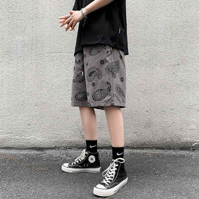 Cashew Flower Pants Men's Tide  Retro Straight Loose Casual Shorts Handsome Street Five-Point Pants