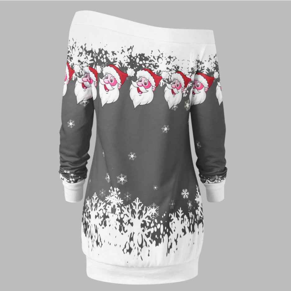 Christmas Women'S Positioning Printing One-Shoulder Long-Sleeved T-Shirt Sweater
