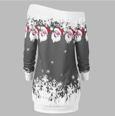 Christmas Women'S Positioning Printing One-Shoulder Long-Sleeved T-Shirt Sweater