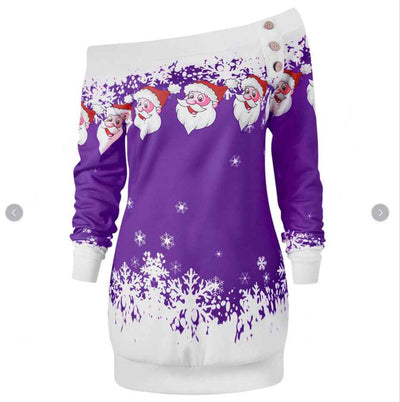 Christmas Women'S Positioning Printing One-Shoulder Long-Sleeved T-Shirt Sweater