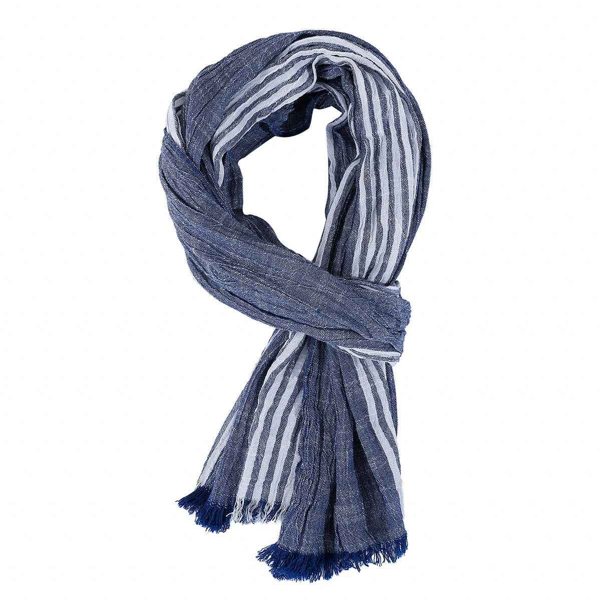 Men's Spring And Summer Thin Striped Scarf Navy Blue Color Matching Thin