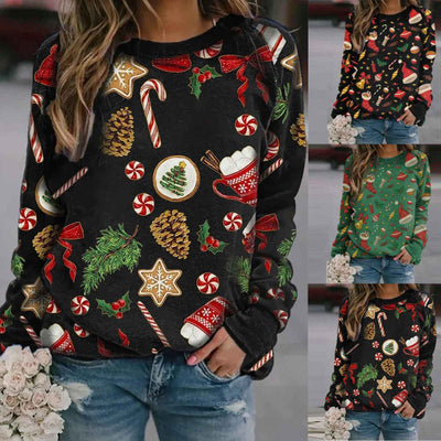 European And American Christmas Printed Round Neck Long Sleeve Fleece Sweater