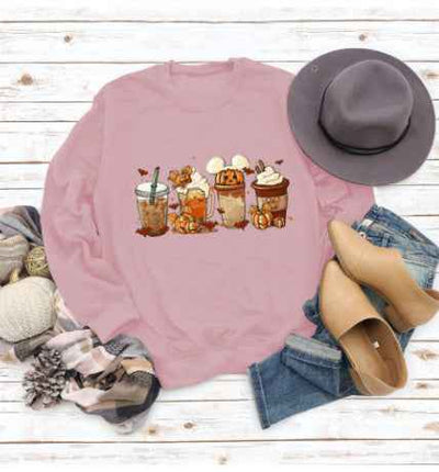 Christmas Latte European American Fashion Floral Print Round Neck Sweater