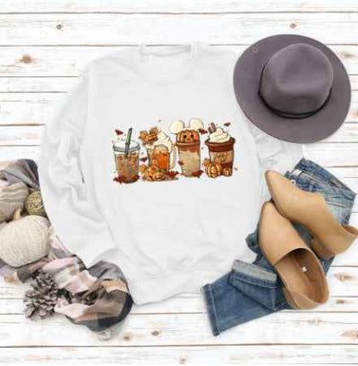 Christmas Latte European American Fashion Floral Print Round Neck Sweater