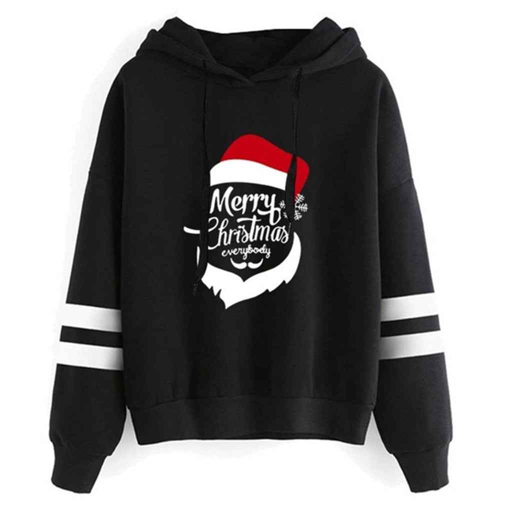 Explosive Christmas Print Long-sleeved Plus Velvet Loose Hooded Sweater Women