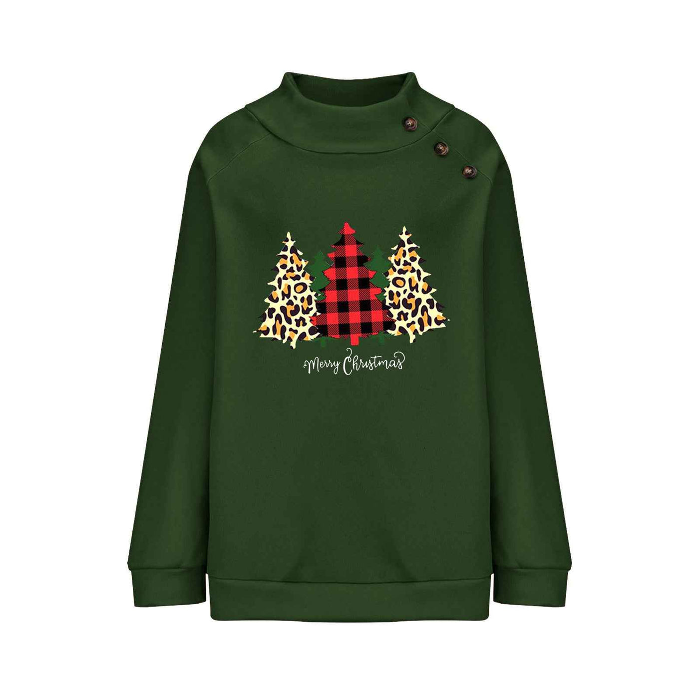 High Round Neck Button Christmas Loose Long Sleeve Sweatershirt Women