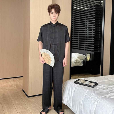 Summer Men's Pajamas Ice Silk Trousers Short Sleeve Suit