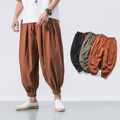 Four Seasons Cotton And Linen Trousers Loose Hanging Gear Men Flying Squirrel Pants Men SHOPPORA