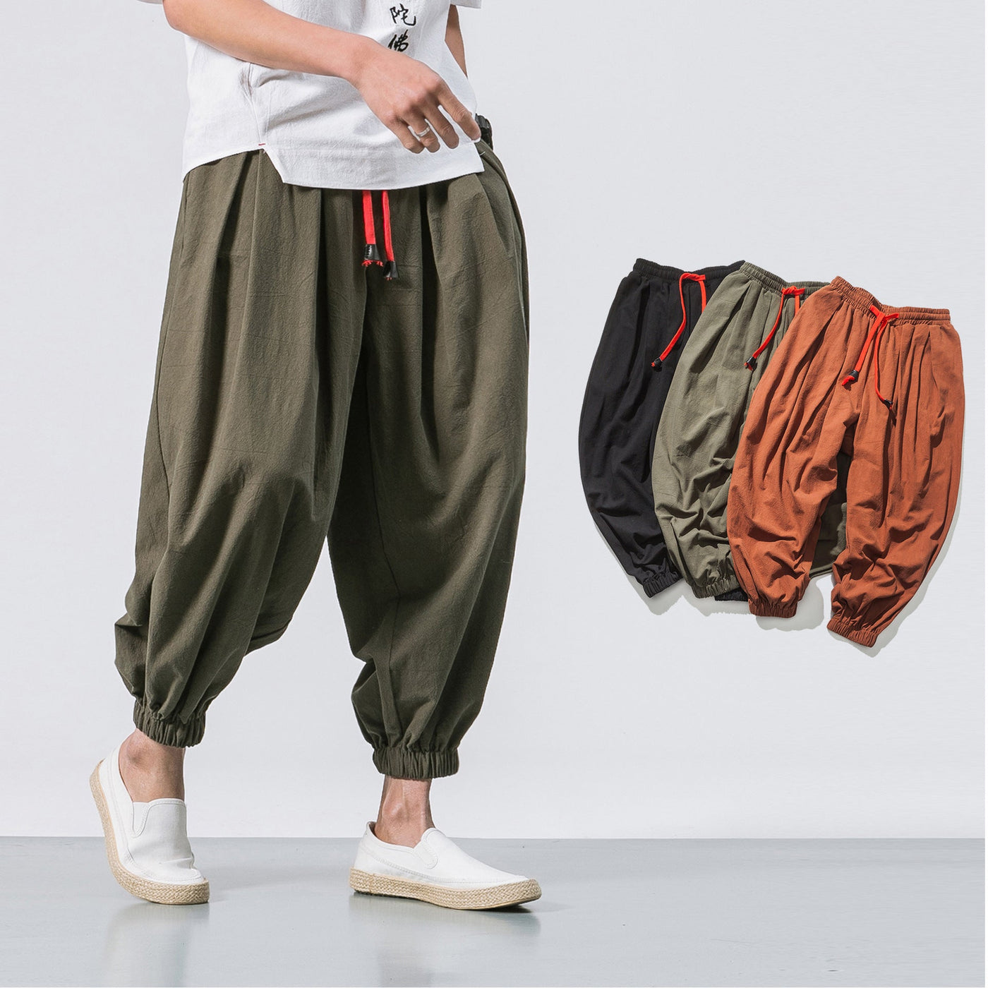 Four Seasons Cotton And Linen Trousers Loose Hanging Gear Men Flying Squirrel Pants Men SHOPPORA
