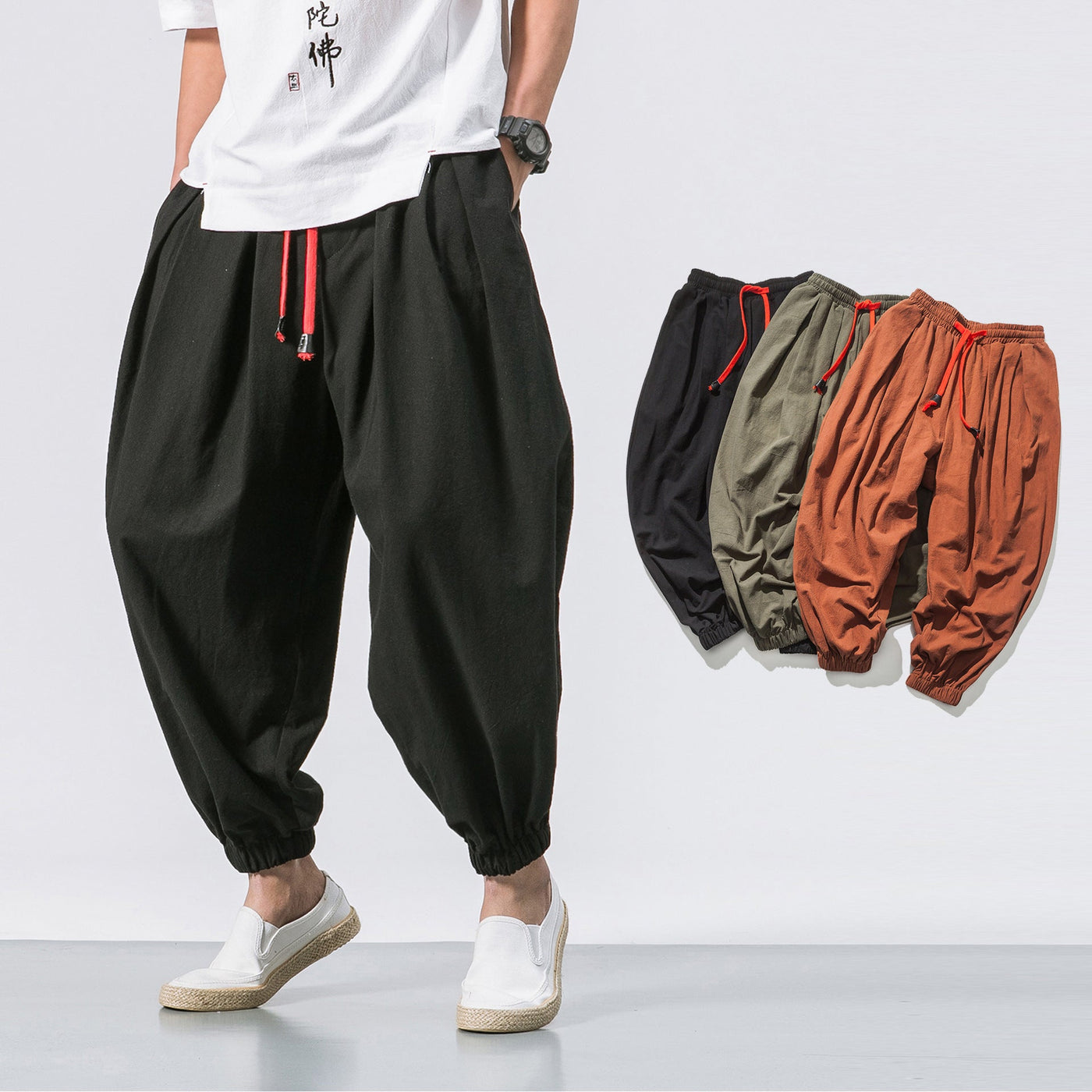 Four Seasons Cotton And Linen Trousers Loose Hanging Gear Men Flying Squirrel Pants Men SHOPPORA
