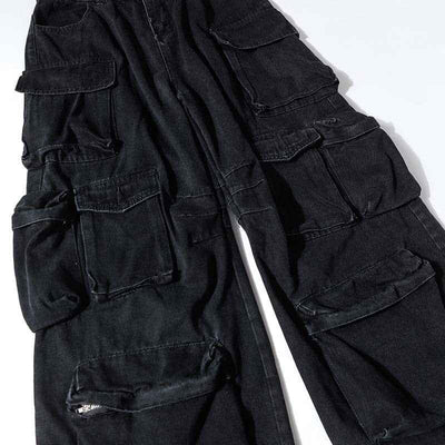 High Street Multi-pocket Heavy Industry Washed Old Cargo Jeans