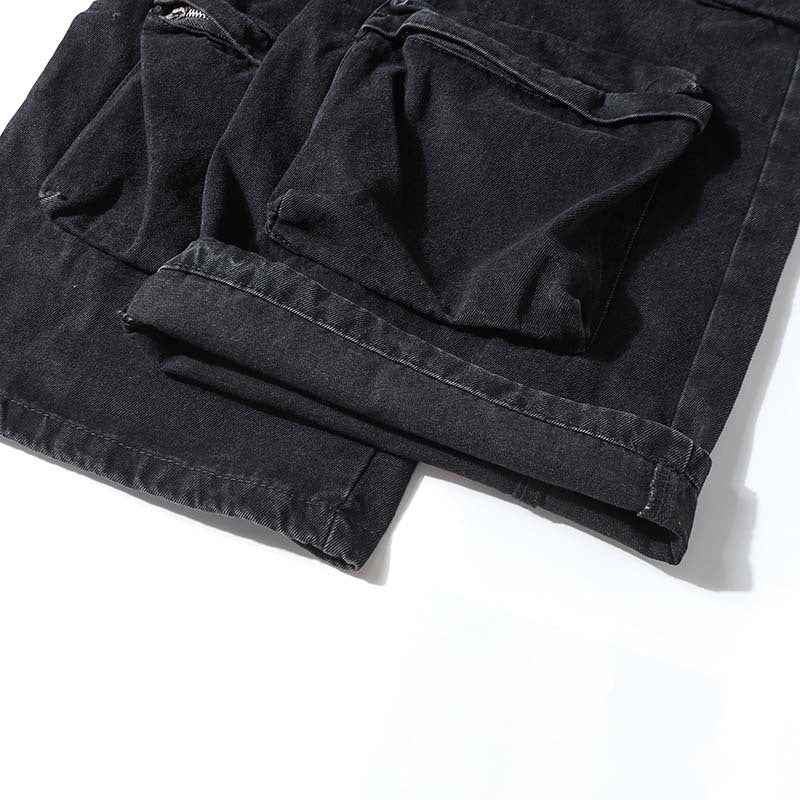 High Street Multi-pocket Heavy Industry Washed Old Cargo Jeans