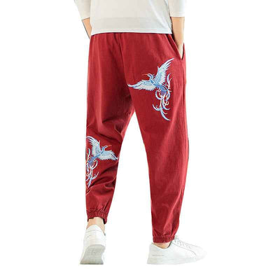 Sweatpants Men'S Ethnic Style Embroidery Beam Feet Nine Points Casual Pants