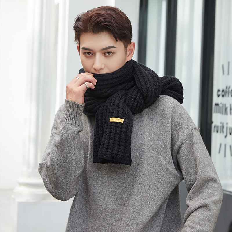 Men's And Women's Solid Colour Woollen Long Warm Knitted Scarf