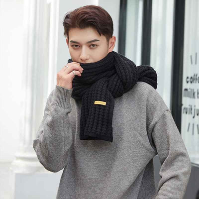 Men's And Women's Solid Colour Woollen Long Warm Knitted Scarf