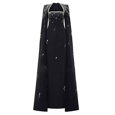 Beaded Lanyard Shawl Sleeve And Floor Long Dress