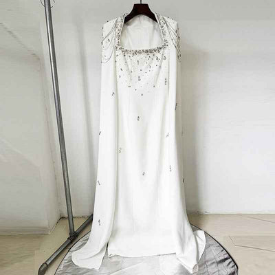 Beaded Lanyard Shawl Sleeve And Floor Long Dress