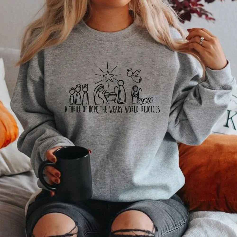 Christian Christmas Sweatshirt Nativity Scene Sweater