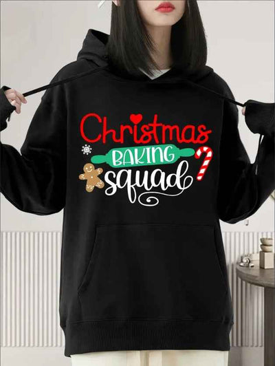 Christmas Baking Squad Printed  Hoodie - Relaxed Fit, Classic Crew Neckline - Perfect For Fall And Winter Season, Ideal For Casual Outings And Daily Wear, Trendy And Fashionable Apparel