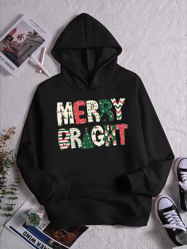 Christmas Print Hoodie, Casual Long Sleeve Hooded Sweatshirt For Fall & Spring, Women's Clothing