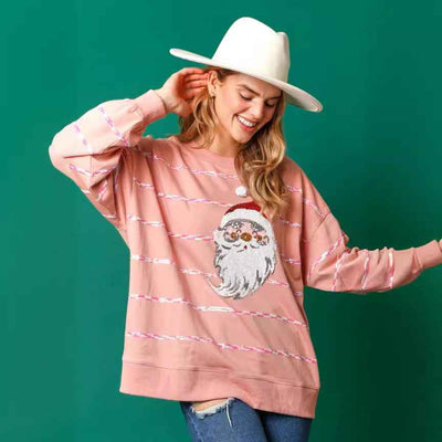 Christmas Sequined Top Striped Long Sleeve