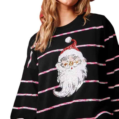 Christmas Sequined Top Striped Long Sleeve