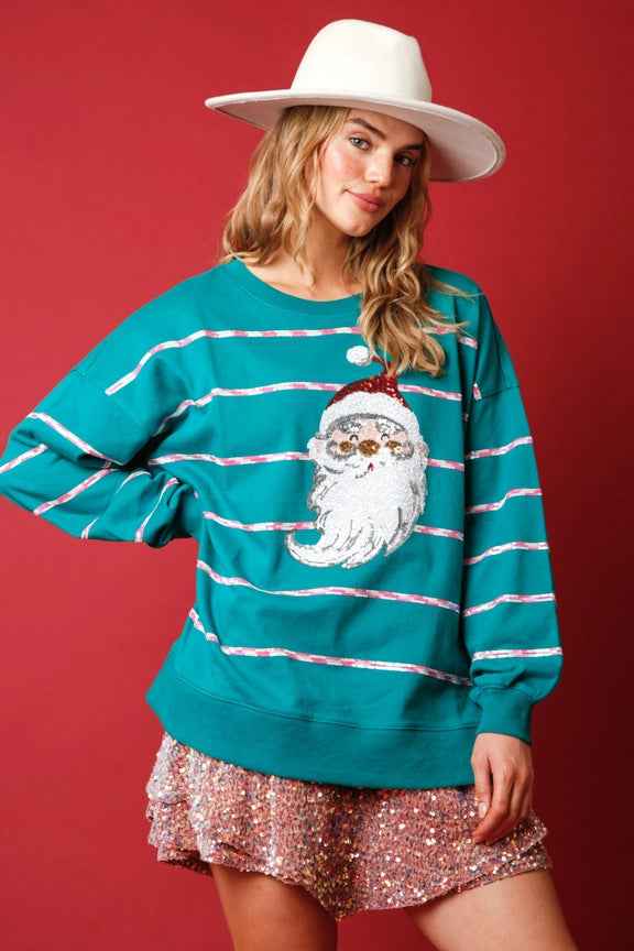 Christmas Sequined Top Striped Long Sleeve