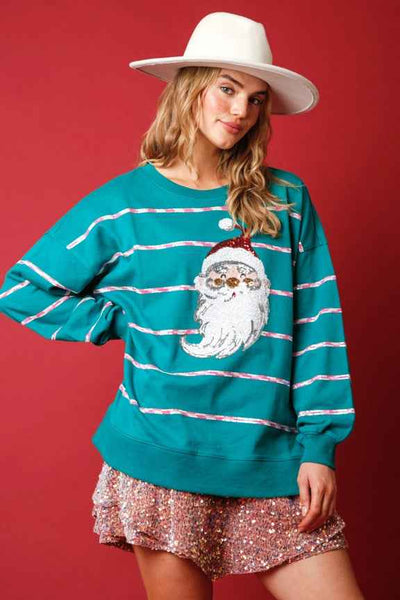Christmas Sequined Top Striped Long Sleeve