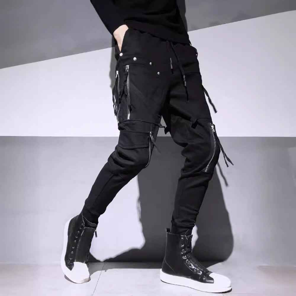 Dark Fashion Zipper Decorative Slim Fit Feet Harem Overalls