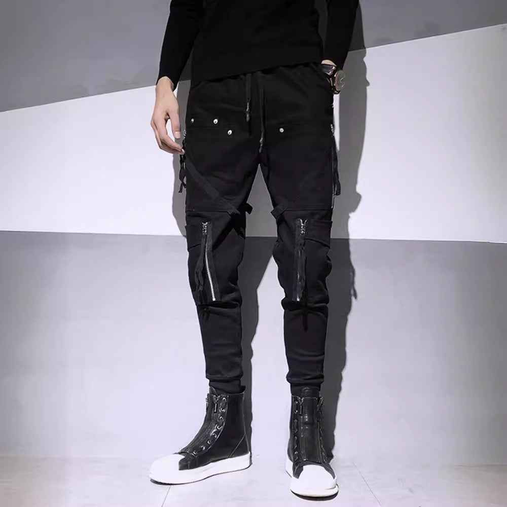 Dark Fashion Zipper Decorative Slim Fit Feet Harem Overalls