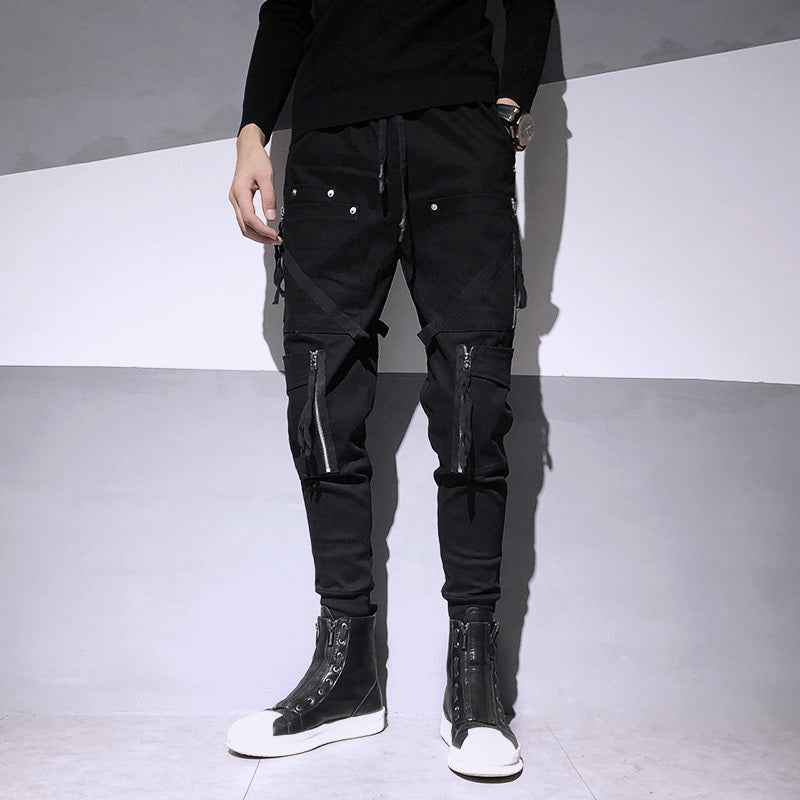 Dark Fashion Zipper Decorative Slim Fit Feet Harem Overalls